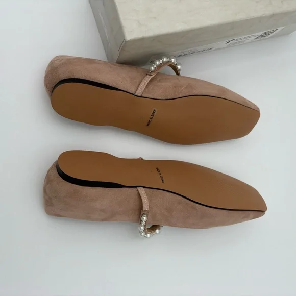 MIRAAZURRA Pearl Strap Ballet Flats Blush Nude Mary Jane Square Toe Size 7 NEW - Picture 5 of 10
